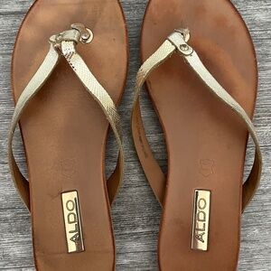 Leather slides Aldo, in gold color, size 6.5